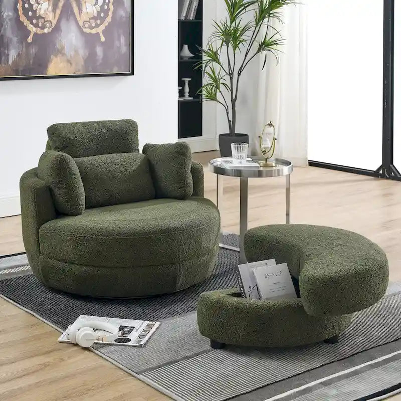Green Modern 52  Swivel Barrel Chair with Storage Ottoman