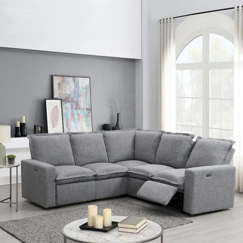 Linen L-Shaped Sectional Sofa with Power Recliners & USB
