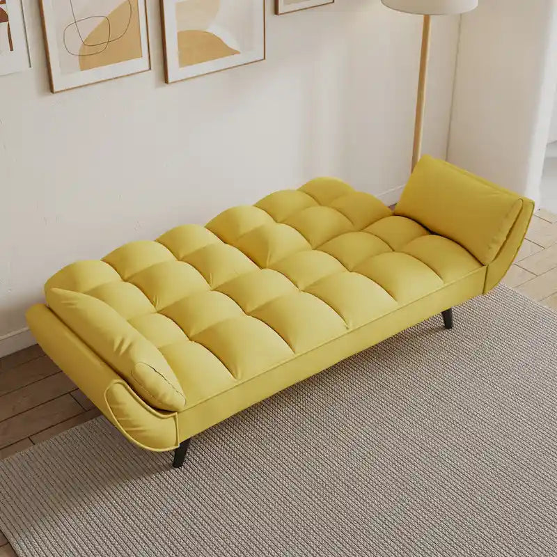 Yellow Sofa with Armrests and Throw Pillow - Comfortable Sofa Bed for Small Spaces, Ideal for Apartments