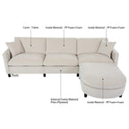 Beige 107.87  Spacious 4 Seater Sectional Sofa with Movable Ottoman, Removable Cushions, and Convenient Armrest Storage