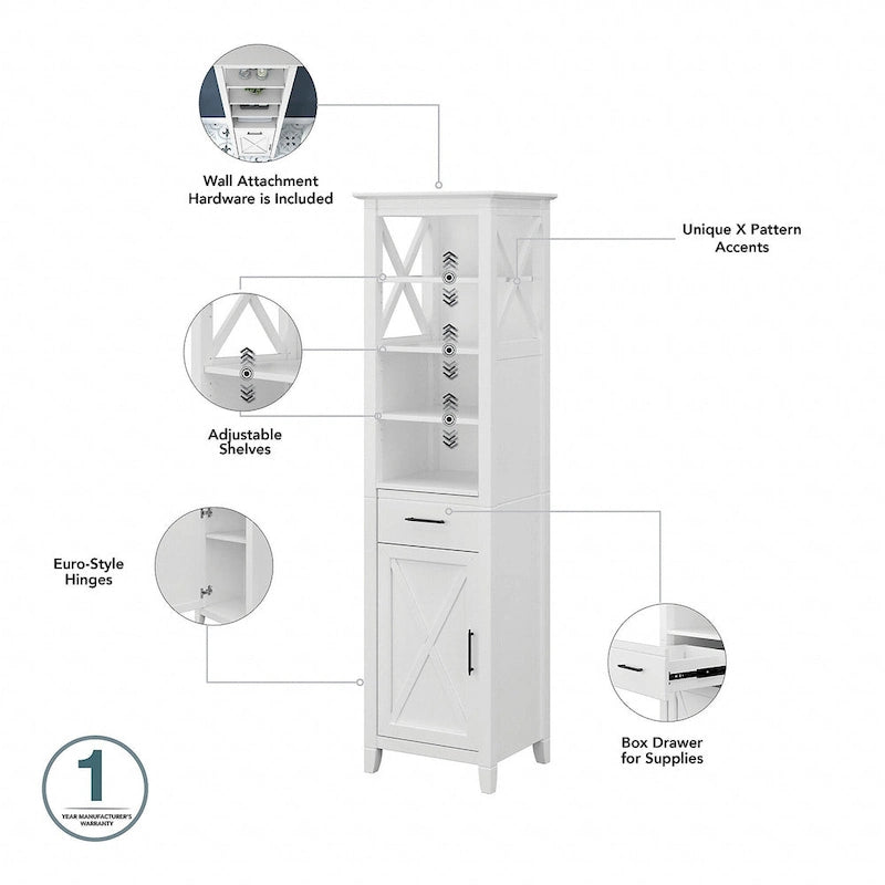 Key West Tall Linen Cabinet and Space Saver by Bush Furniture