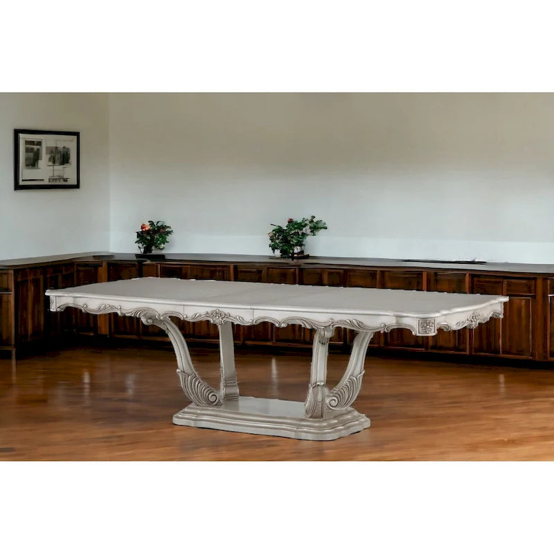 44  Off White Solid Wood Pedestal Base Dining Table