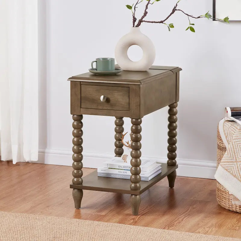 Traditional 23.6  Spindle Leg Wood End Table with USB