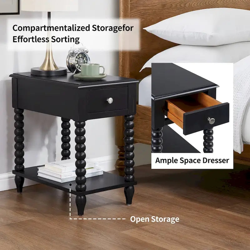 Traditional 23.6  Spindle Leg Wood End Table with USB