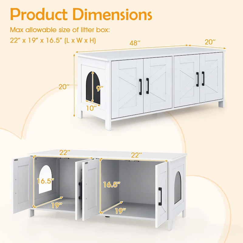 Gymax Cat Litter Box Enclosure for 2 Cats w/ Double Rooms Wooden Cat