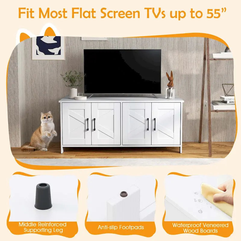 Gymax Cat Litter Box Enclosure for 2 Cats w/ Double Rooms Wooden Cat