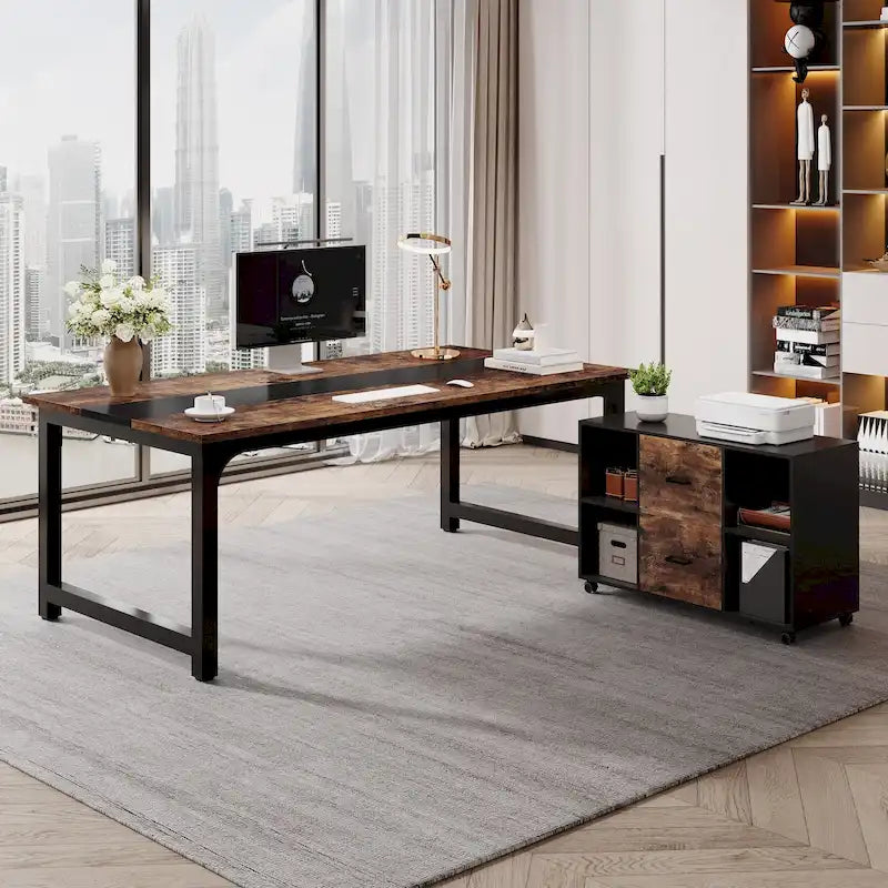 63  Executive Desk with 40  Lateral File Drawer Cabinet Set for Home Office