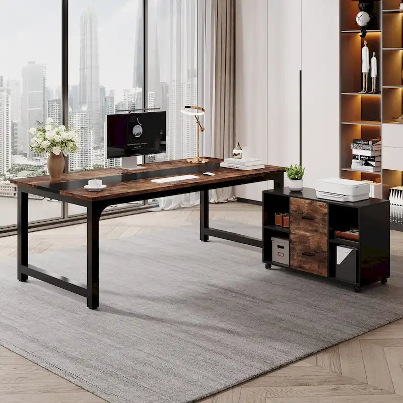 63  Executive Desk with 40  Lateral File Drawer Cabinet Set for Home Office