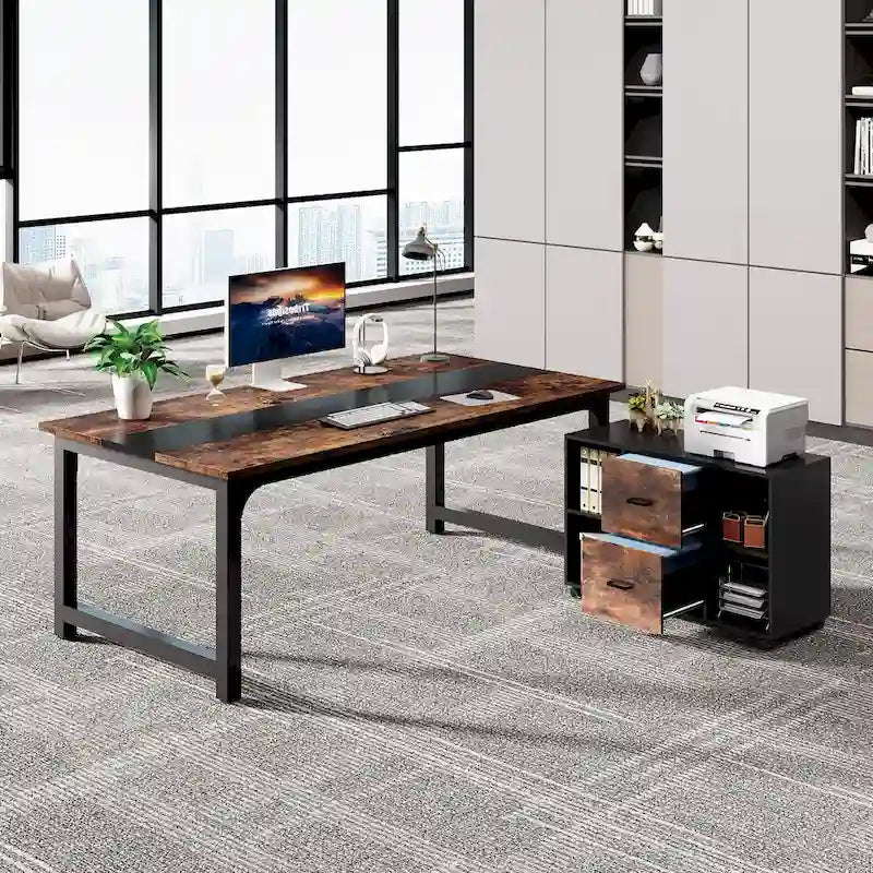 63  Executive Desk with 40  Lateral File Drawer Cabinet Set for Home Office