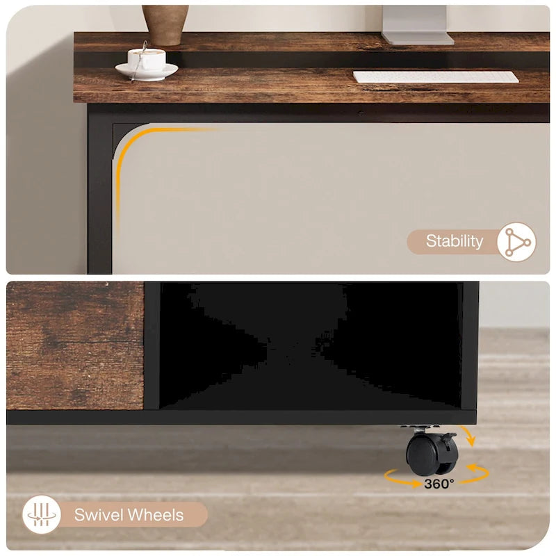 63  Executive Desk with 40  Lateral File Drawer Cabinet Set for Home Office