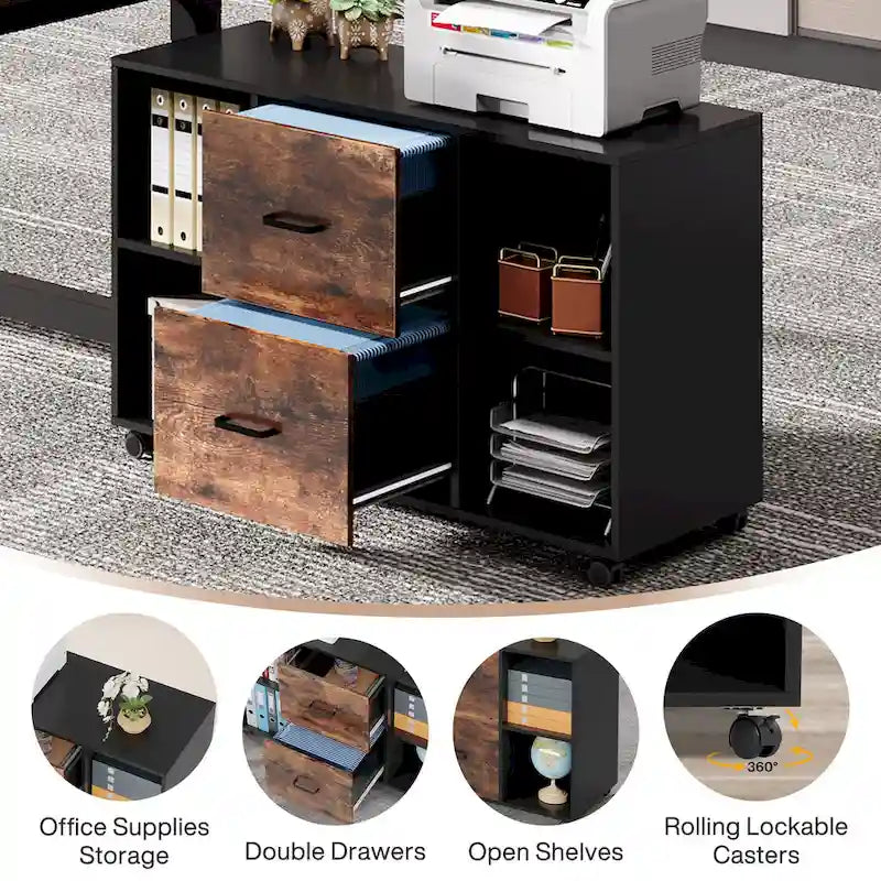 63  Executive Desk with 40  Lateral File Drawer Cabinet Set for Home Office