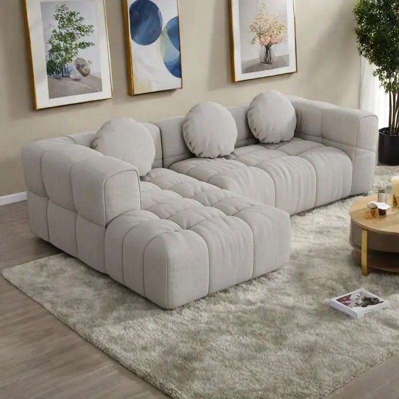 103  Chenille L-Shaped Sectional Sofa with Left Recliner, 3 Pillows and Modular Design