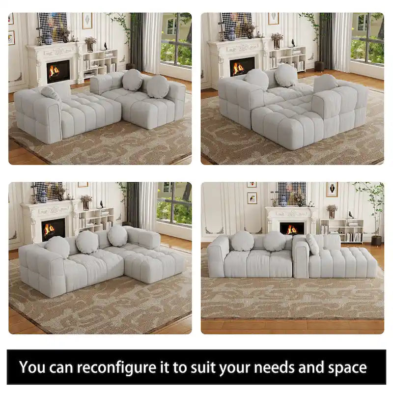 103  Chenille L-Shaped Sectional Sofa with Left Recliner, 3 Pillows and Modular Design