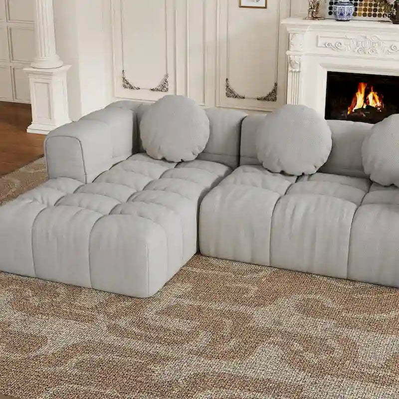 103  Chenille L-Shaped Sectional Sofa with Left Recliner, 3 Pillows and Modular Design