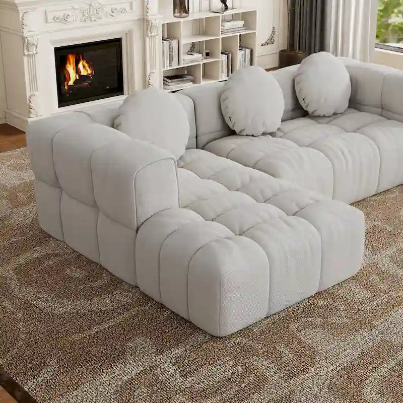 103  Chenille L-Shaped Sectional Sofa with Left Recliner, 3 Pillows and Modular Design