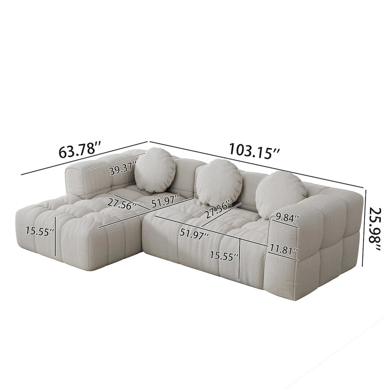 103  Chenille L-Shaped Sectional Sofa with Left Recliner, 3 Pillows and Modular Design