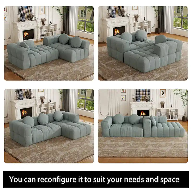 103  Chenille L-Shaped Sectional Sofa with Left Recliner, 3 Pillows and Modular Design