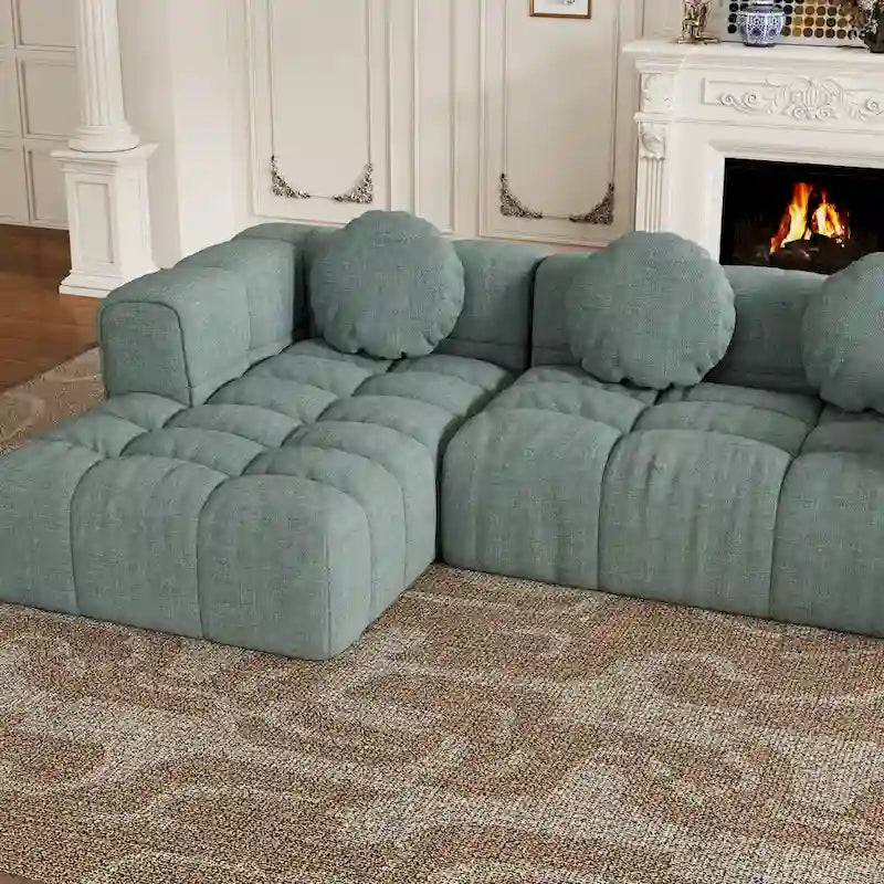 103  Chenille L-Shaped Sectional Sofa with Left Recliner, 3 Pillows and Modular Design