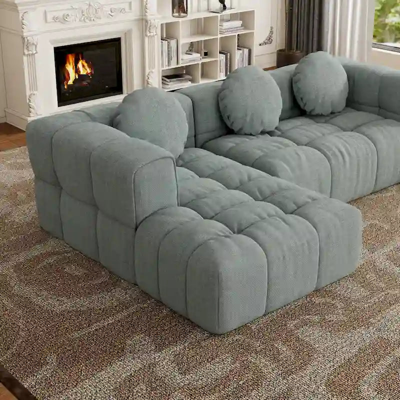 103  Chenille L-Shaped Sectional Sofa with Left Recliner, 3 Pillows and Modular Design