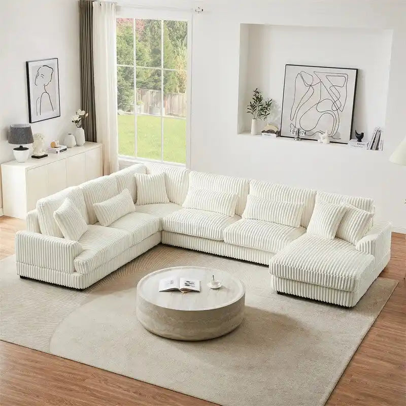 Oversized U-shaped Sectional Sofa with Chaise Lounge, 129  Modern Upholstered Sofa Couch, Corduroy Couch Set for Living Room