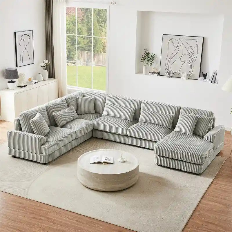 Oversized U-shaped Sectional Sofa with Chaise Lounge, 129  Modern Upholstered Sofa Couch, Corduroy Couch Set for Living Room
