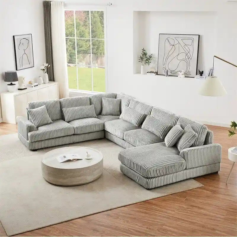 Oversized U-shaped Sectional Sofa with Chaise Lounge, 129  Modern Upholstered Sofa Couch, Corduroy Couch Set for Living Room