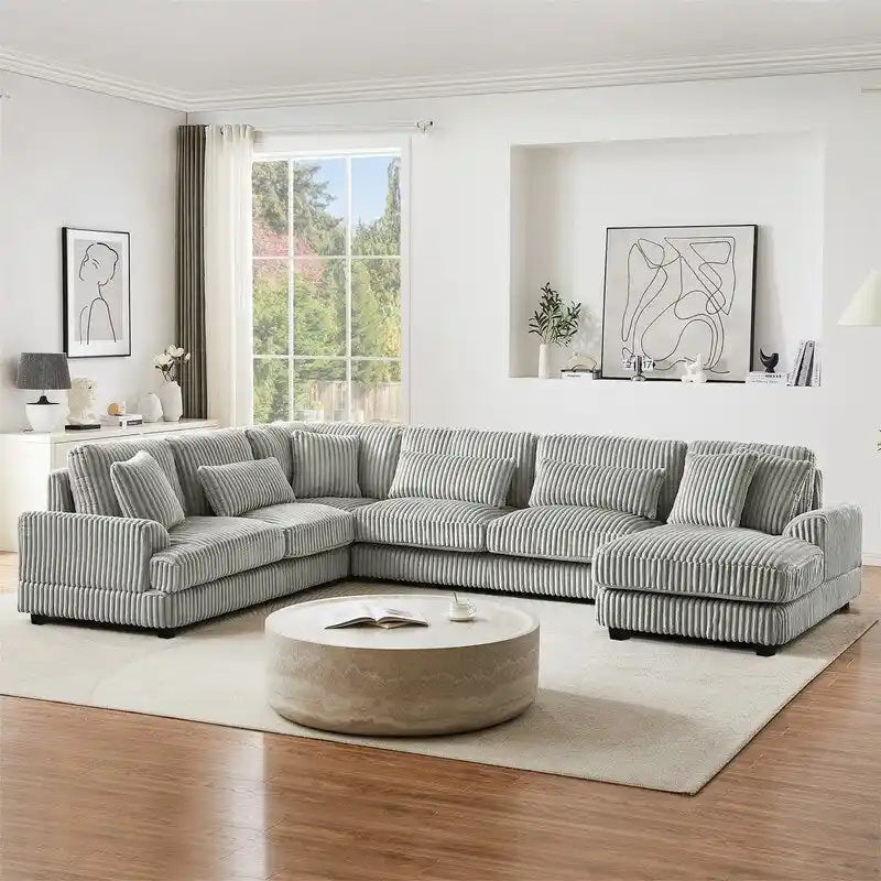 Oversized U-shaped Sectional Sofa with Chaise Lounge, 129  Modern Upholstered Sofa Couch, Corduroy Couch Set for Living Room