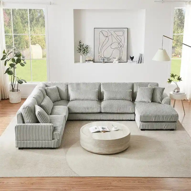 Oversized U-shaped Sectional Sofa with Chaise Lounge, 129  Modern Upholstered Sofa Couch, Corduroy Couch Set for Living Room