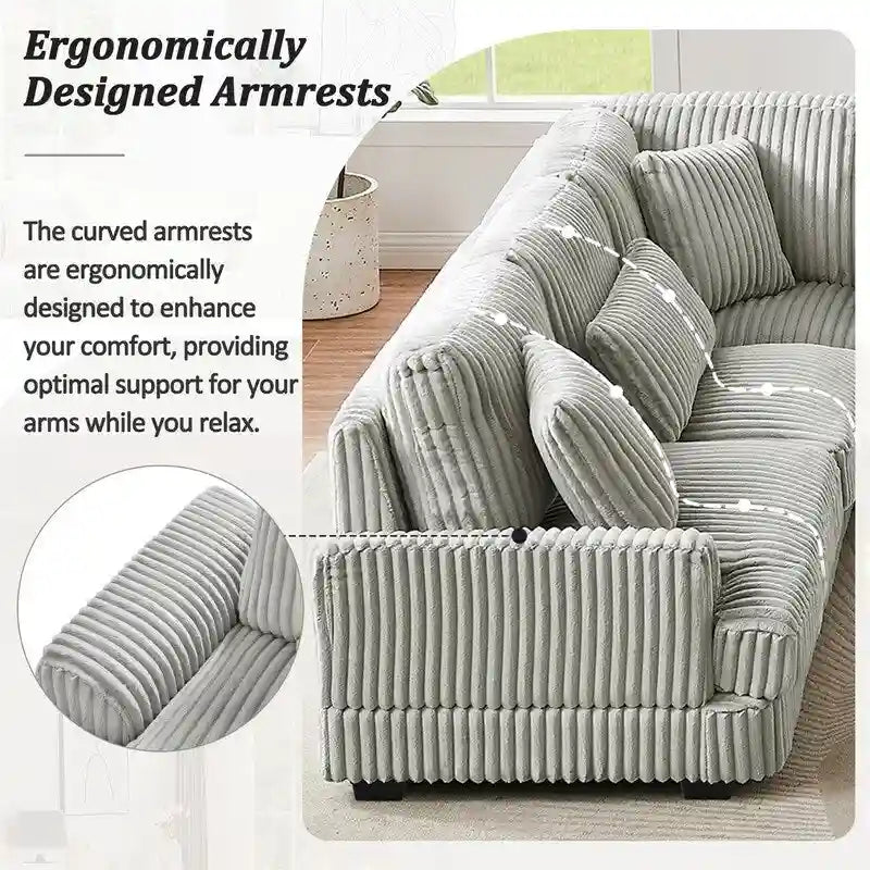 Oversized U-shaped Sectional Sofa with Chaise Lounge, 129  Modern Upholstered Sofa Couch, Corduroy Couch Set for Living Room