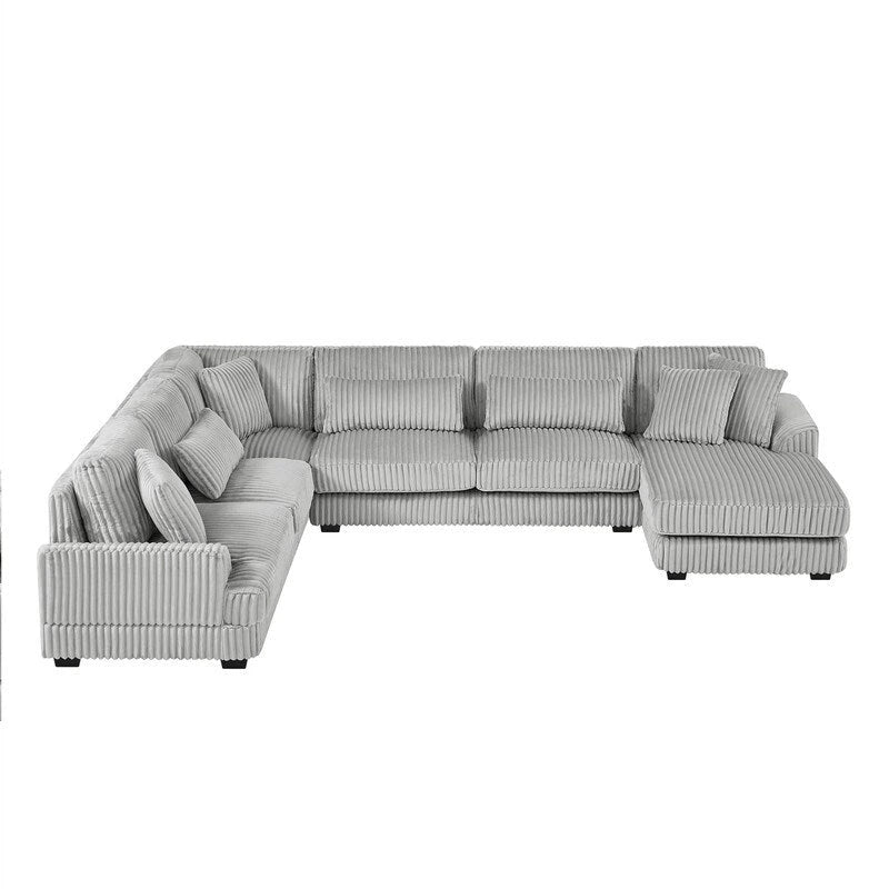 Oversized U-shaped Sectional Sofa with Chaise Lounge, 129  Modern Upholstered Sofa Couch, Corduroy Couch Set for Living Room