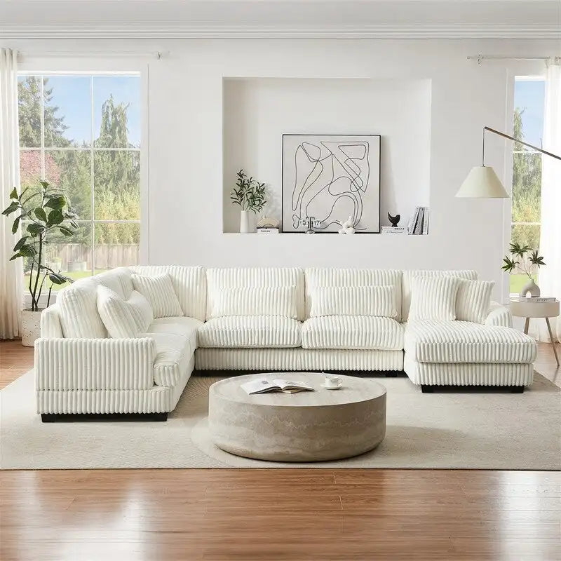 Oversized U-shaped Sectional Sofa with Chaise Lounge, 129  Modern Upholstered Sofa Couch, Corduroy Couch Set for Living Room