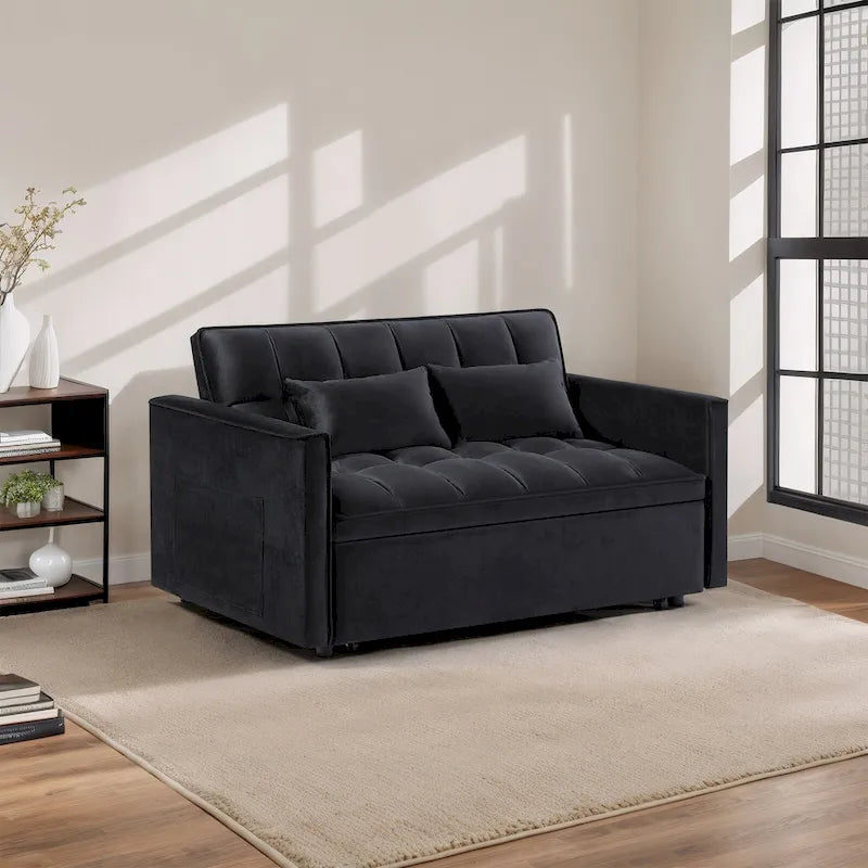 Modern Convertible Futon Sofa Bed,Adjustable Backrest,Armrest Holders