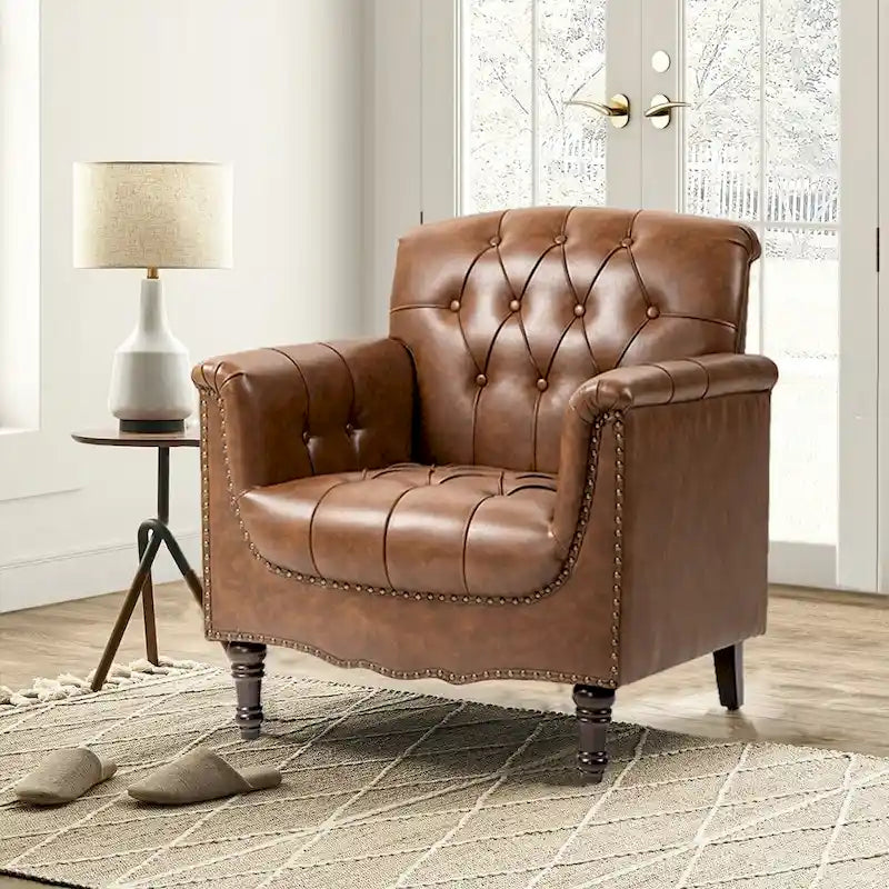 PU Leather Tufted Accent Chair with Nailhead Trim Armchair