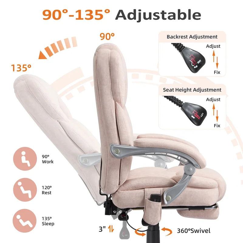 EROMMY Heated Massage Office Chair with Footrest, Ergonomic Reclining Desk Chair with Lumbar Support and Adjustable Height.