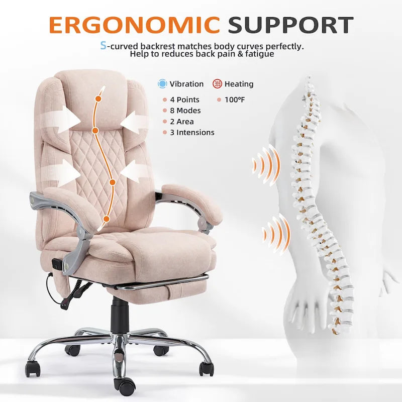 EROMMY Heated Massage Office Chair with Footrest, Ergonomic Reclining Desk Chair with Lumbar Support and Adjustable Height.