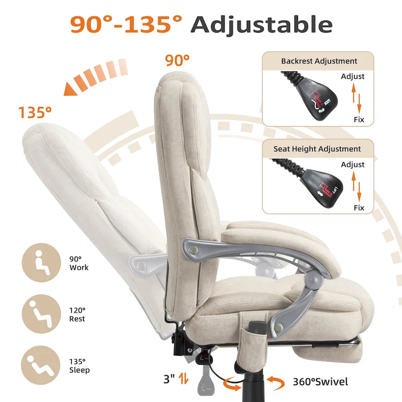 EROMMY Heated Massage Office Chair with Footrest, Ergonomic Reclining Desk Chair with Lumbar Support and Adjustable Height.