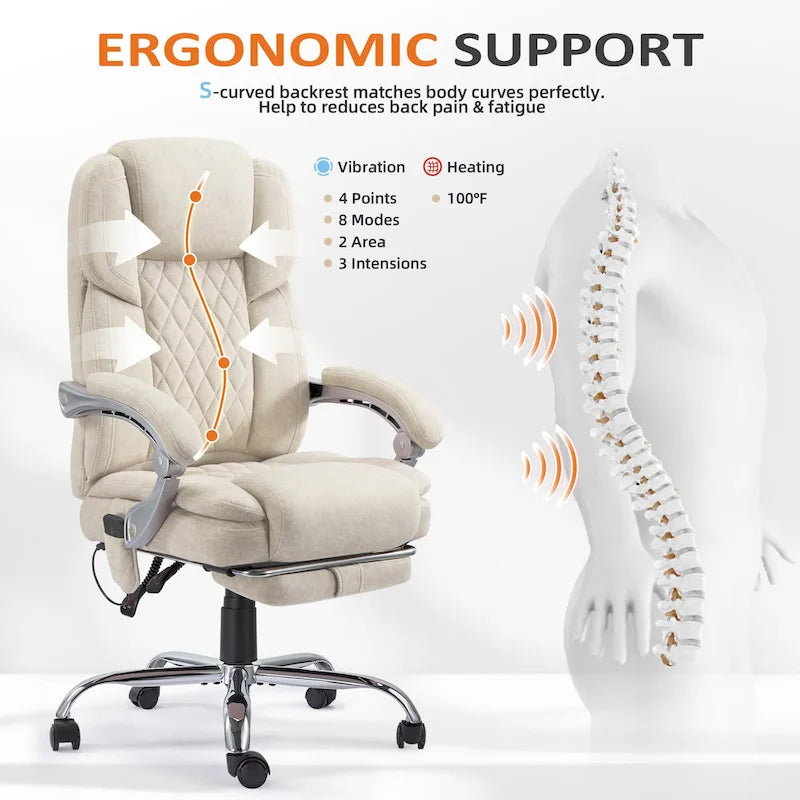 EROMMY Heated Massage Office Chair with Footrest, Ergonomic Reclining Desk Chair with Lumbar Support and Adjustable Height.