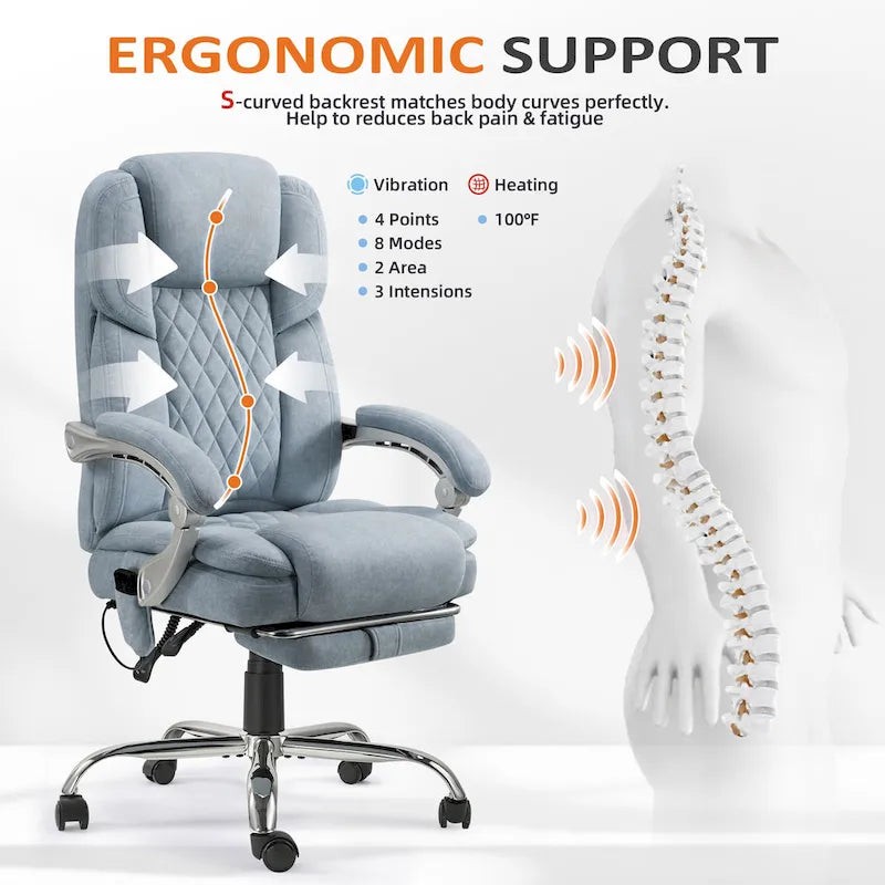 EROMMY Heated Massage Office Chair with Footrest, Ergonomic Reclining Desk Chair with Lumbar Support and Adjustable Height.