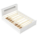 Queen Size Platform Bed with LED Lights & Trundle, Wood Storage Bed Frame with Headboard Shelf & 2 Drawers for Kids Teens Adults