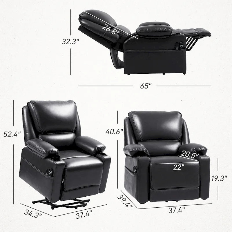 HOMCOM Power Lift Recliner Chair Sofa with Vibration Massage and Heat, Overstuffed Reclining Chair with Remote Control