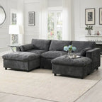 U Shaped Modular Sectional Sofa with Storage Pockets, Pillows, Ottoman