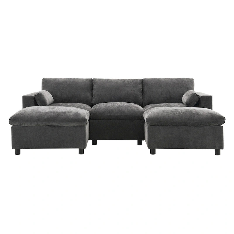 U Shaped Modular Sectional Sofa with Storage Pockets, Pillows, Ottoman