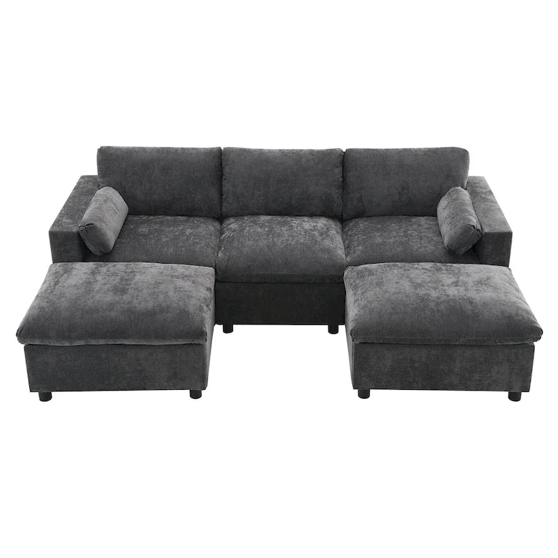 U Shaped Modular Sectional Sofa with Storage Pockets, Pillows, Ottoman