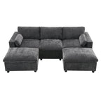 U Shaped Modular Sectional Sofa with Storage Pockets, Pillows, Ottoman