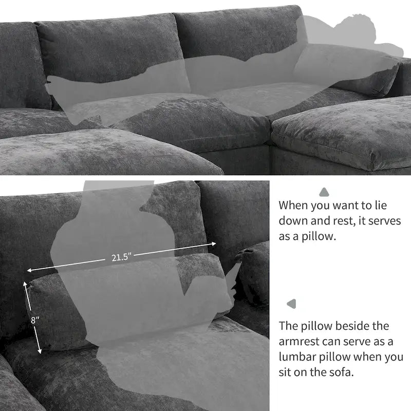 U Shaped Modular Sectional Sofa with Storage Pockets, Pillows, Ottoman