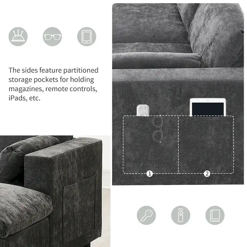 U Shaped Modular Sectional Sofa with Storage Pockets, Pillows, Ottoman