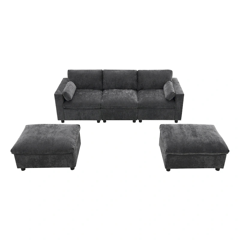 U Shaped Modular Sectional Sofa with Storage Pockets, Pillows, Ottoman