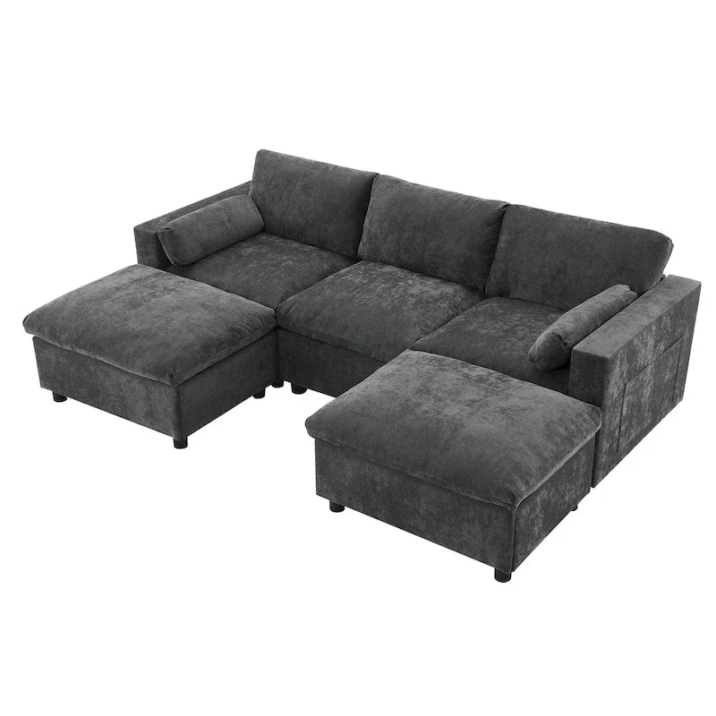 U Shaped Modular Sectional Sofa with Storage Pockets, Pillows, Ottoman