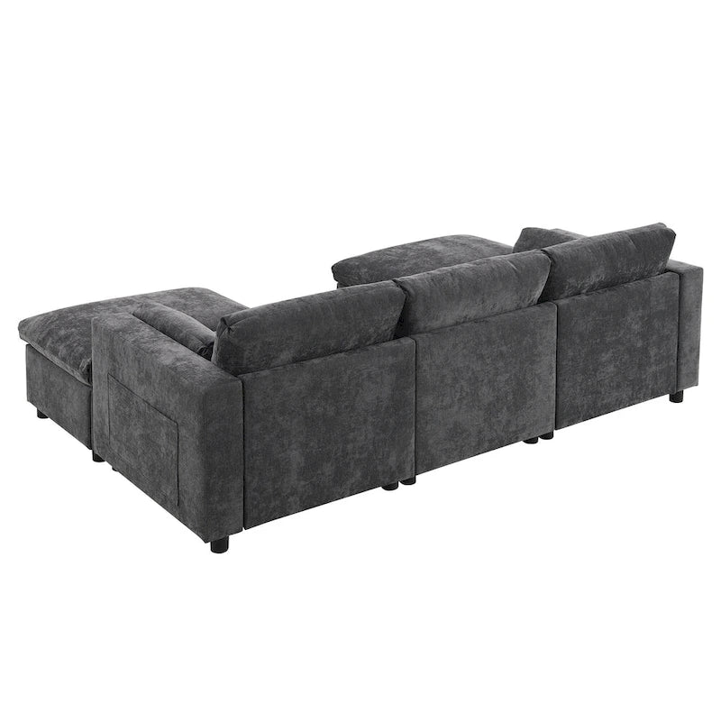 U Shaped Modular Sectional Sofa with Storage Pockets, Pillows, Ottoman