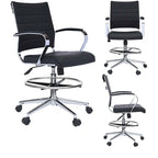 Office Chair With Arms Stools For Counter Height Bar Office Wheels PU Leather Rest Tilt Swivel Work Office Standing Desk